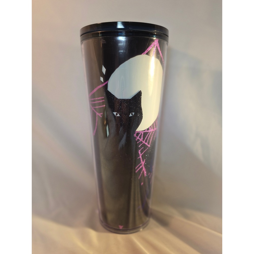 Starbucks Halloween 2021 Black Cat Moon Purple Spiderweb Venti Tumbler 24oz